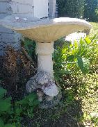 Mushroom & Bunny Concrete Bird Bath