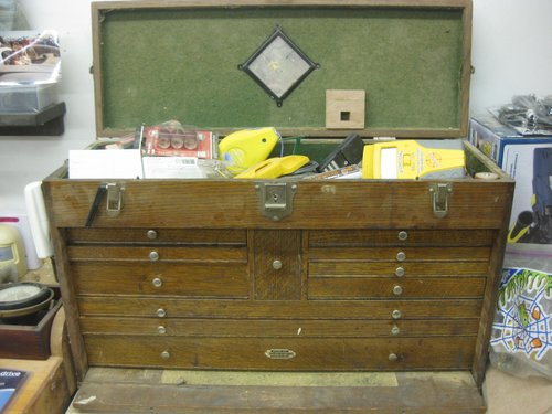 Sold at Auction: OAK MACHINISTS TOOL BOX