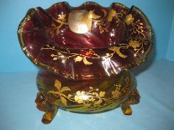  Amberina & Gold Enamel Decorated Spittoon