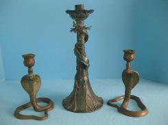 Bronze Chinese Enameled Serpent Candlestick