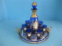 Venetian Cobalt Enamel Decorated Liquor Set