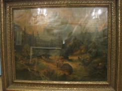 Bavarian Mountain Scene Litho in Wonderful Gilted Period Frame