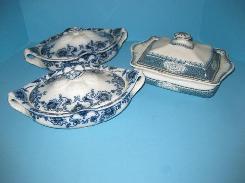 English Flow Blue Corona Ware Tureen