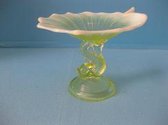   Vaseline Opalescent Serpent Pedestal Candy Dish