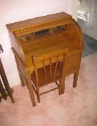 Child's Oak Roll Top Desk & Chair