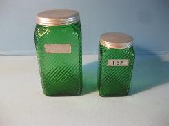 Green Glass Kitchen Tea & Coffee Jars