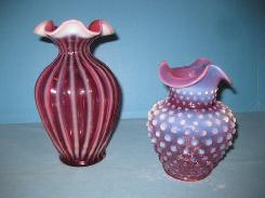 Cranberry Opalescent Swirl Vase