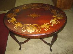 French Inlaid Oval Top Parlor Table