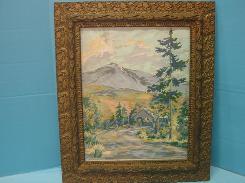 Covered Bridge and Mt. Liberty Oil Painting 