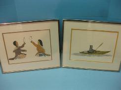 Pair of Framed Inuit Art Scenes 