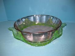 Victorian Green and Cranberry Glass Center Bowl 