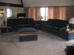 Blue Velvet & Oak Double Sofa Recliner Set