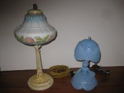 Blue Satin Glass Bonnet Girl Lamp