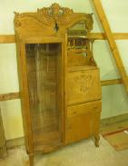 Carved Oak Curved Glass Secretary