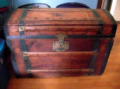 Wood Stenciled Oak Strap Immigrants Trunk