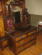French Walnut Burled Highly Carved Dresser w/Beveled Mirror