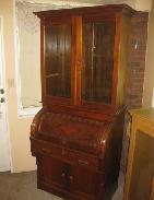  Victorian Walnut Cylinder Secretary/Bookcase