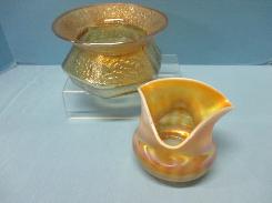 Spitoon and Opalescent Whimsy Vase