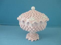 Pink Milk Glass Hobnail Candy Dish