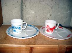 Child's Milk Glass Character Cups & Saucers