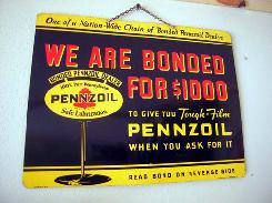 Pennzoil Tin Litho Window Sign