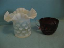 Opalescent Thumbprint Ruffled Vase