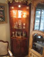 Walnut Distressed Barrel Front Corner China Cabinet