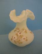 Fenton Satin Custard Enamel Painted Vase