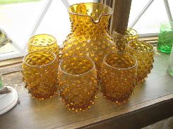 Amber Hobnail Water Set