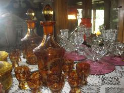 Bohemian Amber Cut to Clear Liquor Set