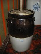 Brown Top 4 Gallon Stoneware Butter Churn 