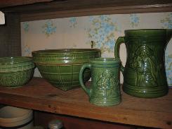 Green Glazed Stoneware Pirate Pitchers & Bowls 