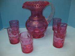  Cranberry Thumb Print Water Set