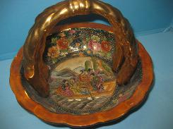 Satsuma Geisha Scene Gold Enamel Basket 