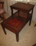 Walnut Leather Top Step End Table 