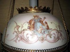    Fancy Brass & China Classical Painted Prism Hanging Parlor Lamp