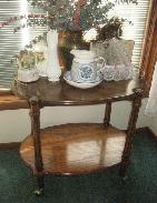 Oak & Brass Roller Parlor Table