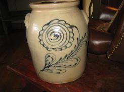 Stylized Sunflower Cobalt Salt Glaze Crock 