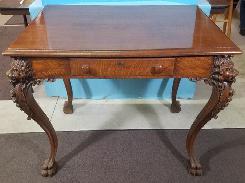 Lions Head Carved Oak Library Table