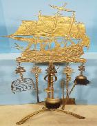Brass Pedestal Sailing Ship Fireplace Set 