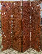 Oriental Carved Birds of Paradise Folding Screen 