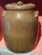 Olive Green Glazed Tall Applied Handled Preserve Crock 