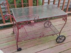 Ornate Iron Glass Top Tea Cart