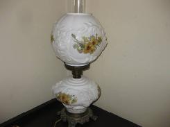   Milk Glass Floral Painted Gone w/ the Wind Lamp