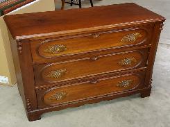 Victorian Walnut Fruit Carved 3 Drawer Chest 