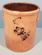  Early Salt Glaze Floral Applied Handled Crock 