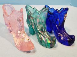 Fenton Glass Blue Slag Covered Slippers 