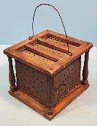 Early Pierced Tin & Wood Foot Warmer