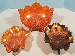 Carnival Glass Marigold Grape & Cable Footed Counsel Bowl 