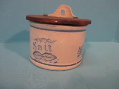 Blue Stencil Stoneware Wall Salt Crock